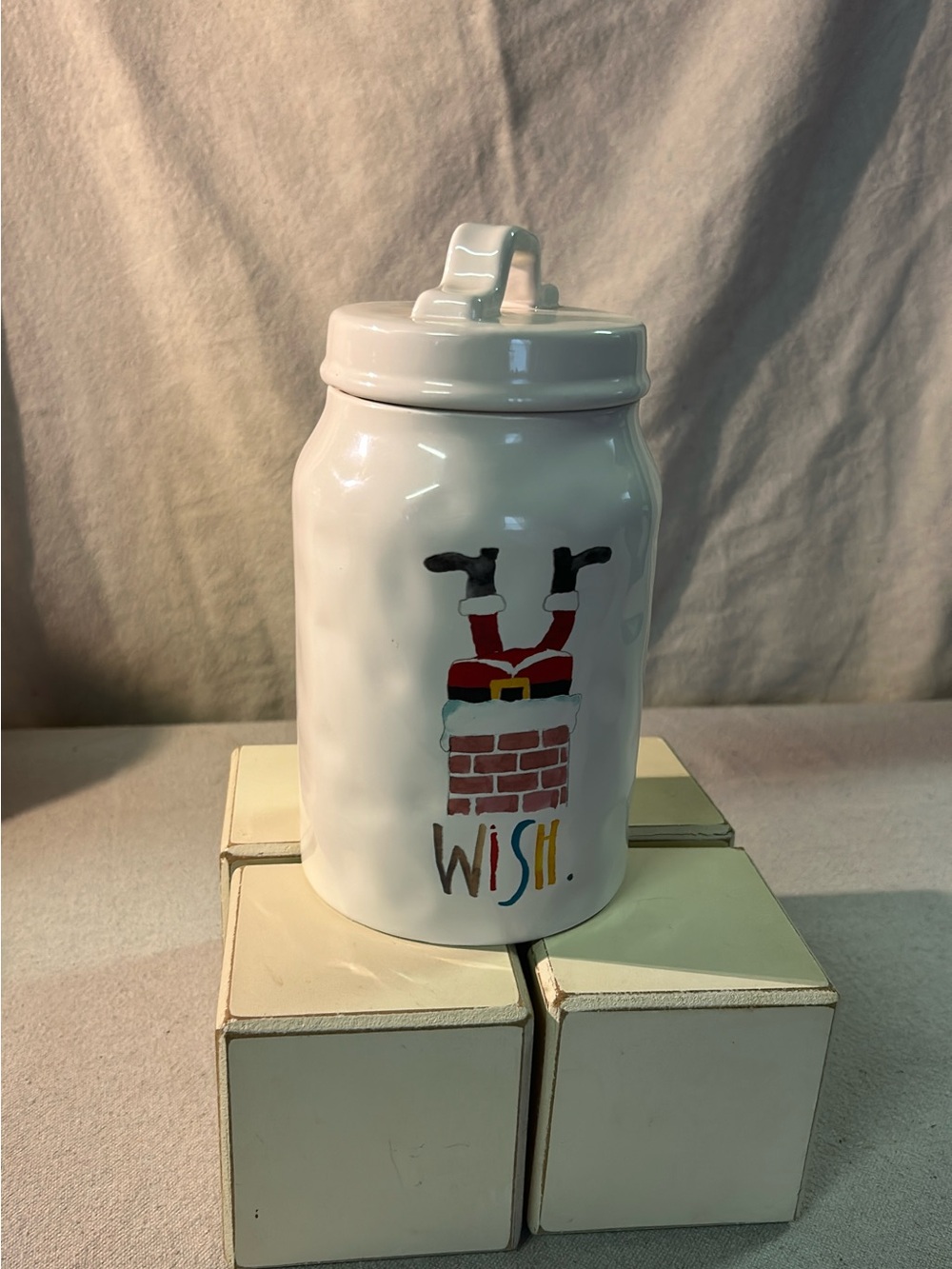 Ceramic Holiday 'Wish' Mason Jar Canister - White
